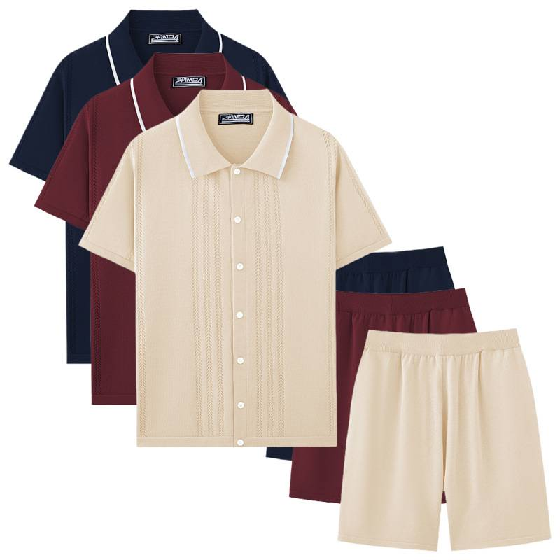 Îmbrăcăminte pentru bărbați Pulover casual Costum din două piese Costum polo tricotat din mătase rece_voghion.com