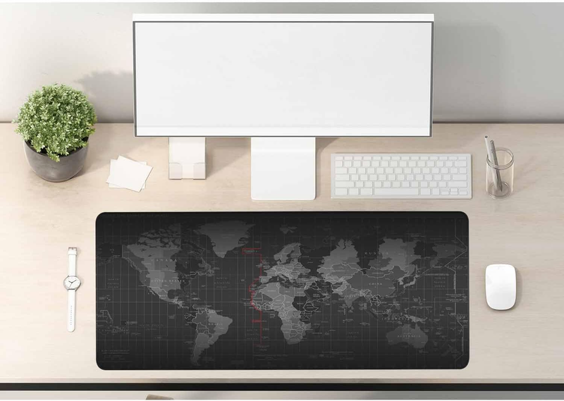 Gaming-Mauspad (900 x 400 x 3 mm), erweitertes Mauspad, großes, rutschfestes Schreibtischpad, bequeme Tastaturmatte, geeignet für Büro, Gamer und Zuhause – Weltkarte_voghion.com
