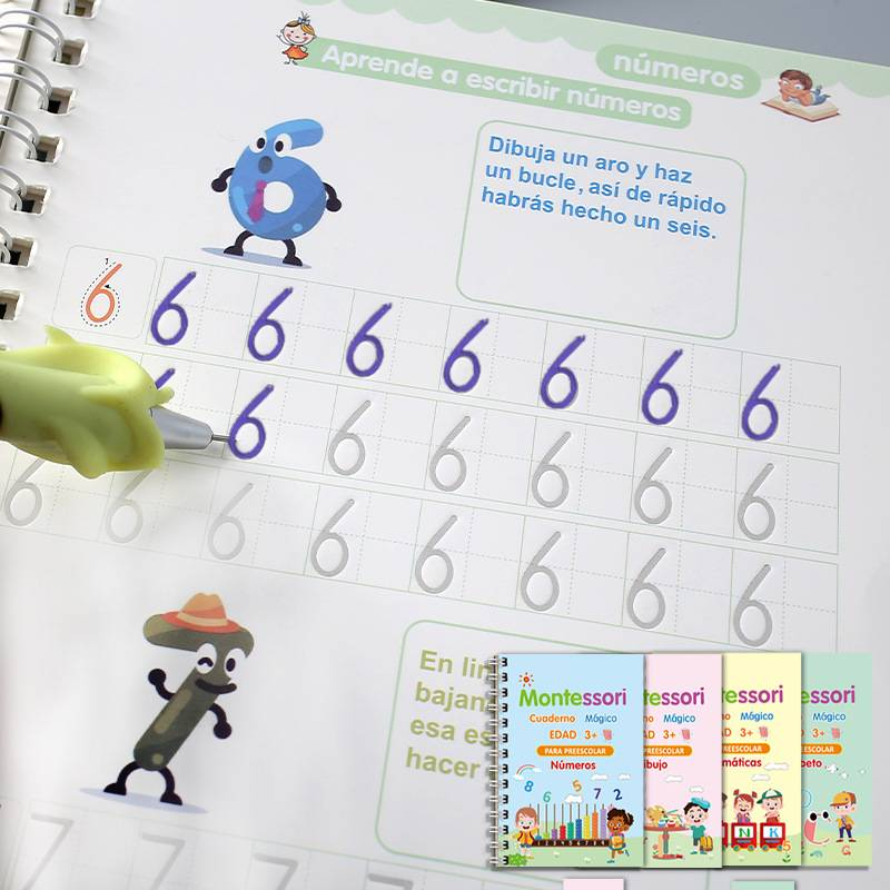Spanish Alphabet Tracing Workbook Set For Kids – 4 Books With Groove Design + 1 Pen Holder & 10 Refills – Fun Handwriting Practice_voghion.com