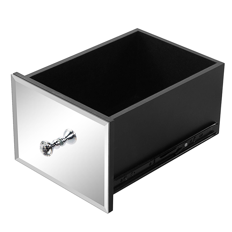 Table de chevet en verre miroir avec 3 tiroirs à boutons en cristal – Table de chevet argentée moderne pour une décoration de chambre glamour (taille S)_voghion.com