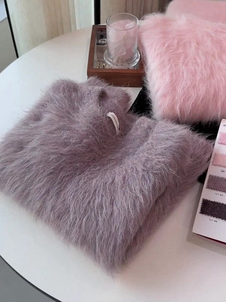 Weicher, wachsartiger Nerz-Kaschmir-Pullover aus Imitation für Damen, warmer Strickmantel, lockerer Damen-Herbst und Winter_voghion.com