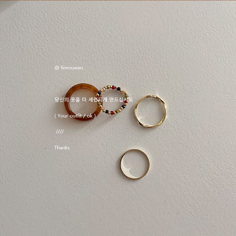 Set di 4 anelli impilati in metallo con motivo ambrato, moda autunno/inverno, di nicchia, alla moda e personalità_voghion.com