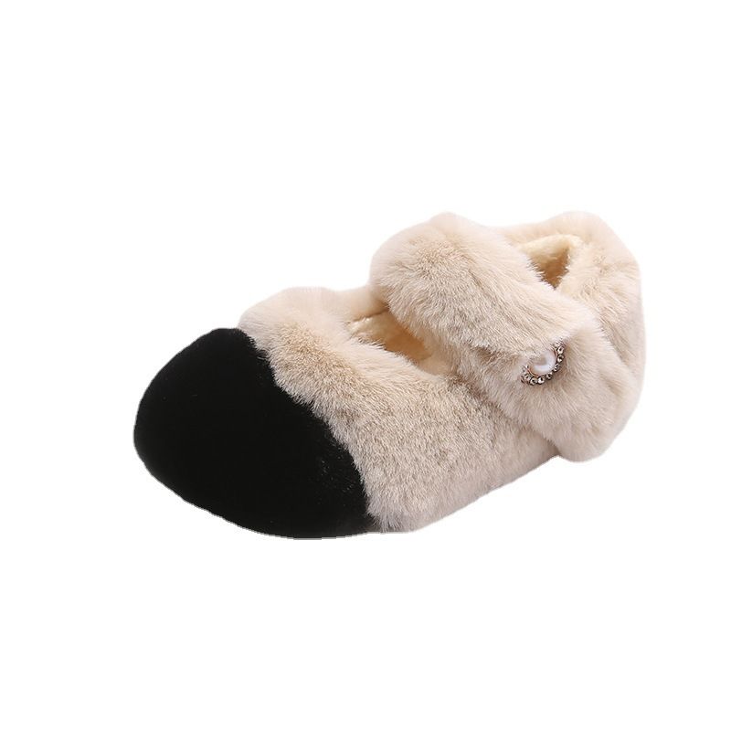 Kinder-Baumwoll-Hausschuhe mit Absatz für Mädchen, Kinder, Kleinkinder, für den Innen- und Heimgebrauch, rutschfeste, süße, pelzige Schuhe_voghion.com