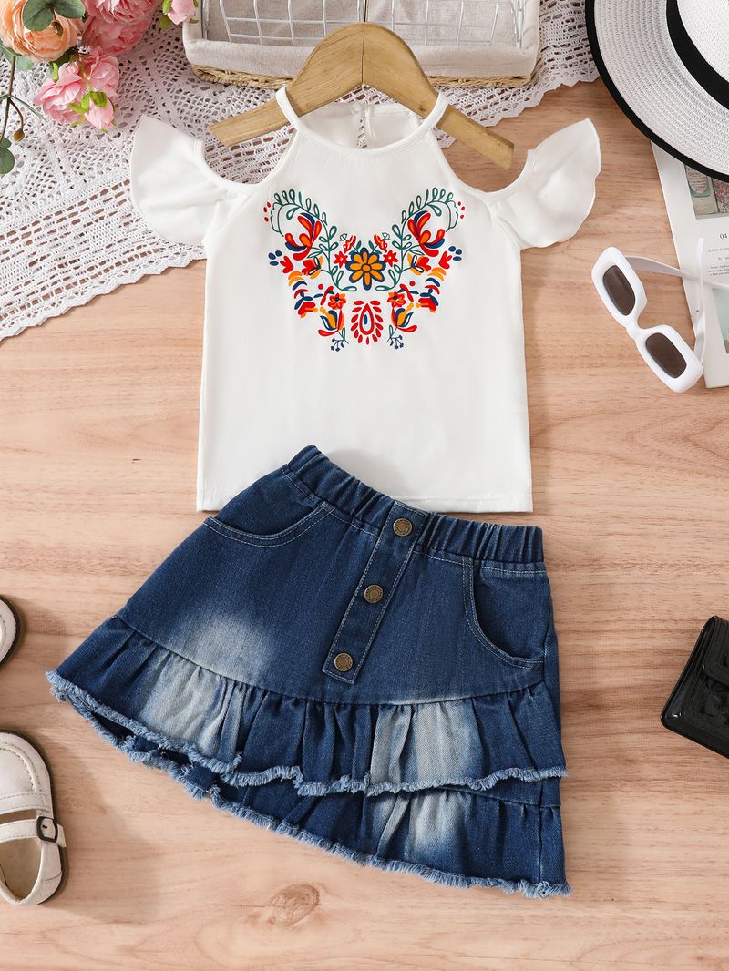 Mutter & Kinder Mädchen Rock kinder Gedruckt Top Denim Rock Mädchen Rock Set_voghion.com