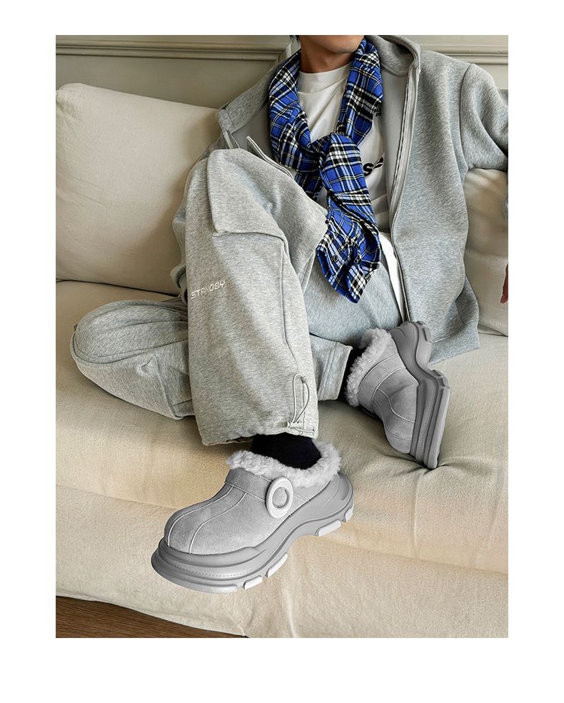 Niedliche hässliche Schneestiefel mit großem Kopf, Leder und Fell, integriert, für Damen, Herbst/Winter, neue Herren-Plüschstiefel, warm, rutschfest, dicke Sohle_voghion.com