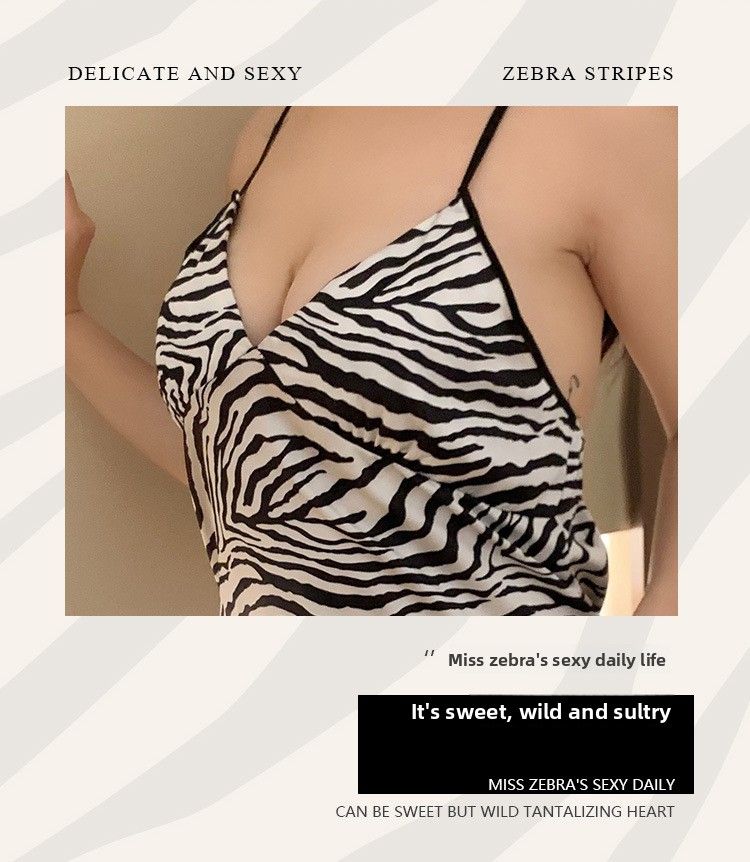 Curvy Sister's Seduction Pajamas | Plus Size Zebra Ice Silk Lingerie | Fashionable Suspender Design For Cross-border_voghion.com
