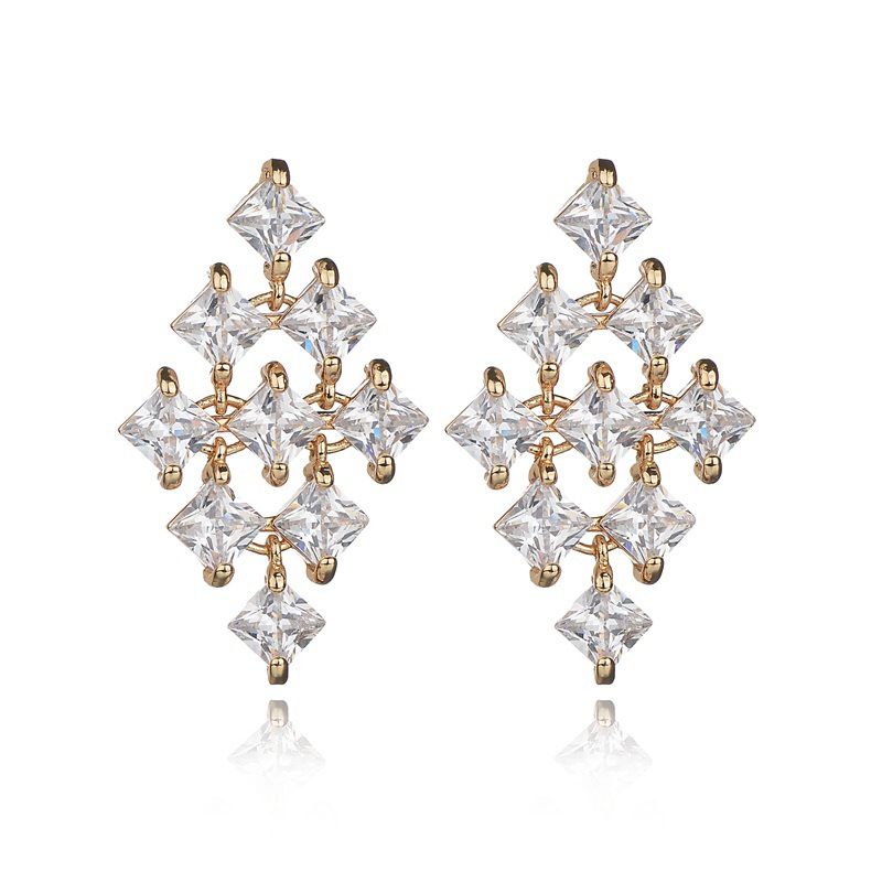Women's Jewelry AAA Cubic Zirconia Square Stud Earrings With Copper Inlay, 925 Sterling Silver Posts, Trendy Geometric Design For Everyday Wear_voghion.com