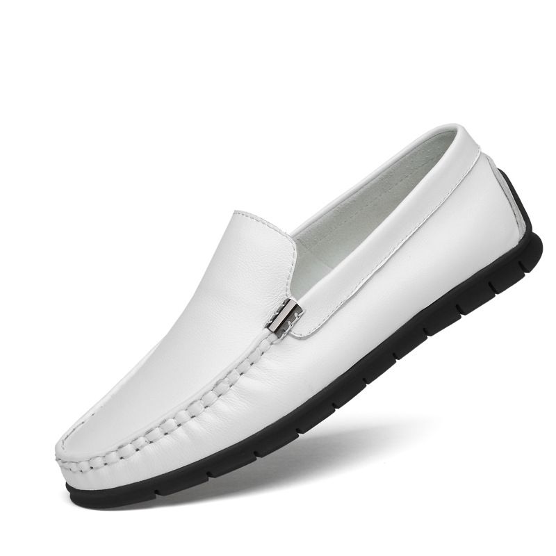Mocassini slip-on piatti neri in vera pelle da uomo, con strato superiore in pelle bovina, superficie morbida, taglia grande, marchio alla moda_voghion.com