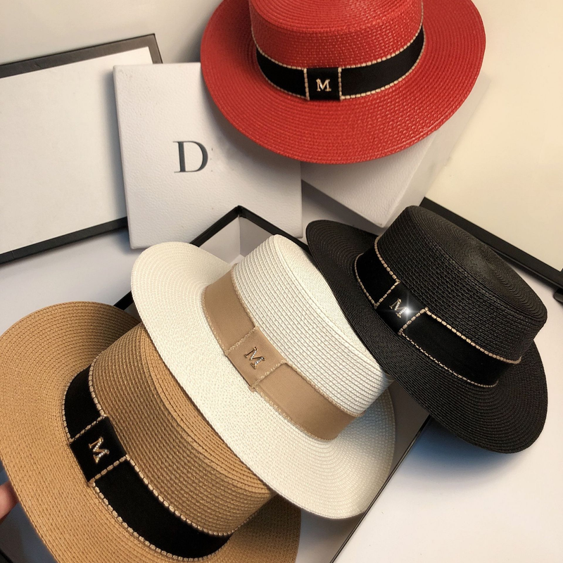 Women's hats summer ribbon M flat top hat fashion straw hat sunshade and sunscreen_voghion.com