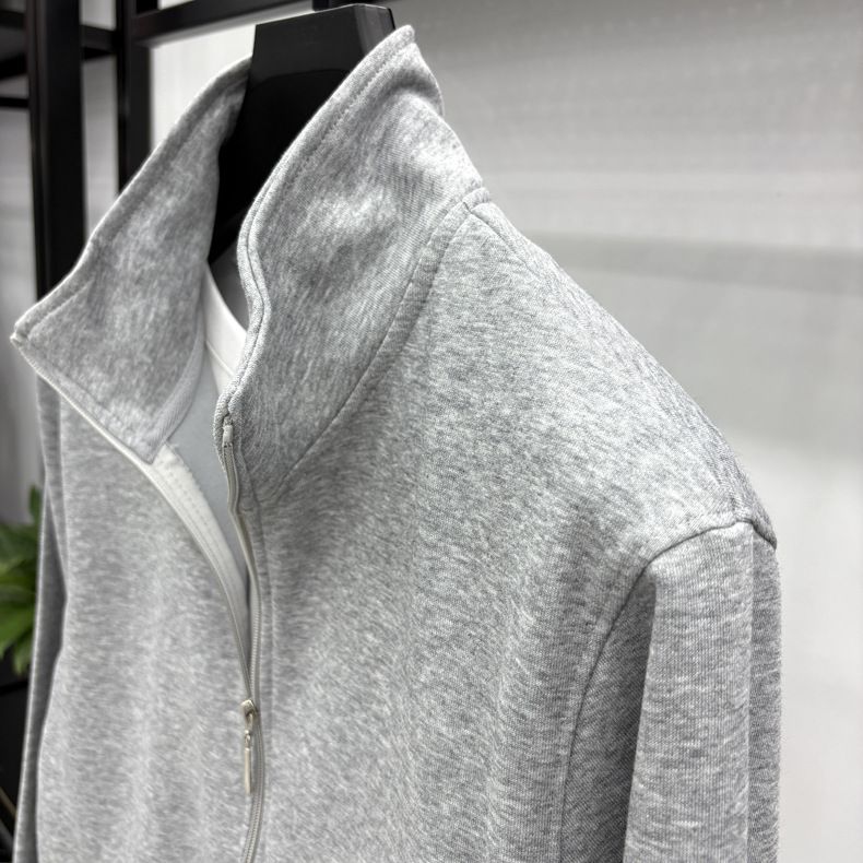 Herren-Reißverschlussjacke aus hochwertigem Baumwoll-Mix – Atmungsaktive Sportbekleidung mit entspannter Passform und geripptem Saum (Hellgrau/Marineblau/Schwarz/Anthrazit/Dunkelblau)_voghion.com