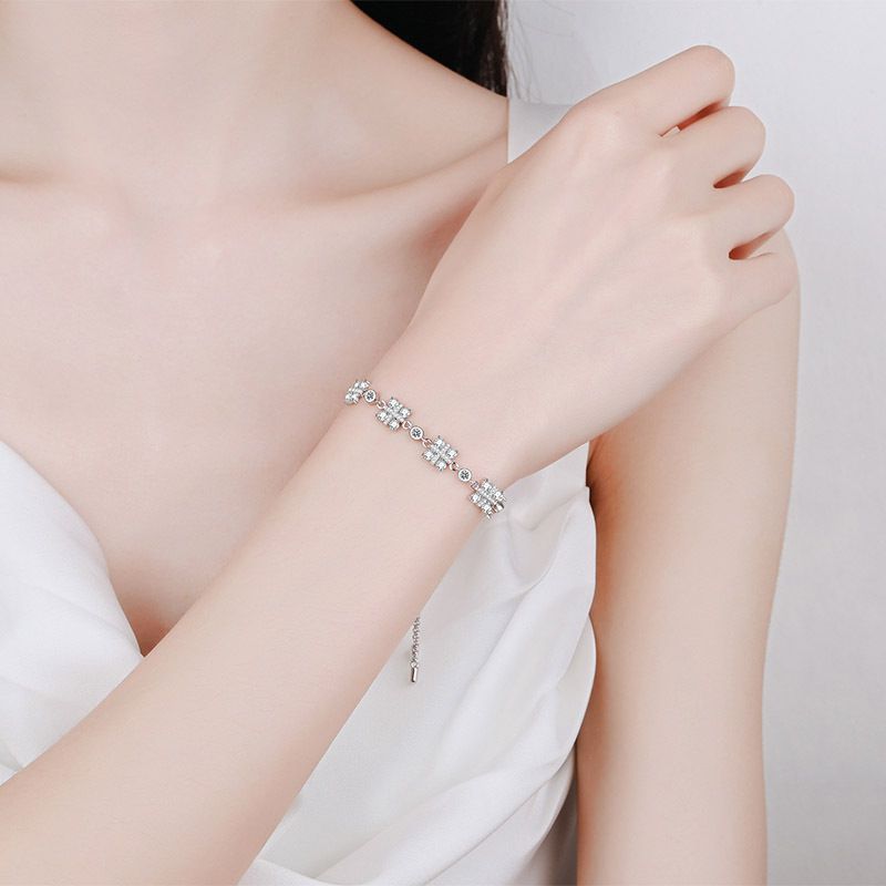 Bracciale in argento puro da donna con pietra Mosang, regolabile, a pressione, placcato in oro PT950._voghion.com