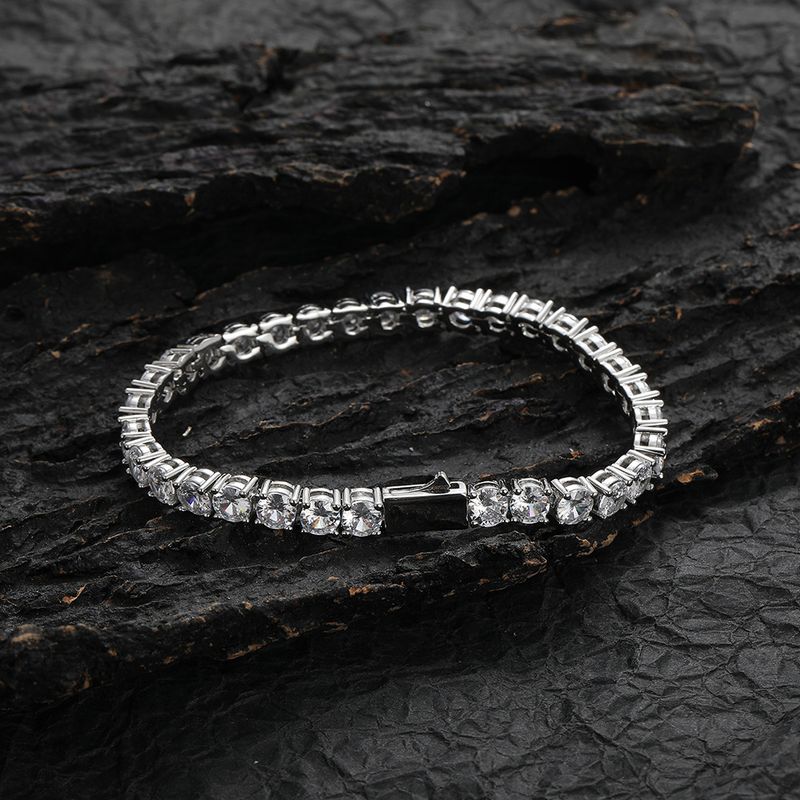 Herren- und Damenschmuck, glatte Federschnalle, Tennishand-Stil, 3 mm, 4 mm, 5 mm, Kupfer, eingelegter Zirkon, einreihiges Armband, Hip-Hop-Armband_voghion.com