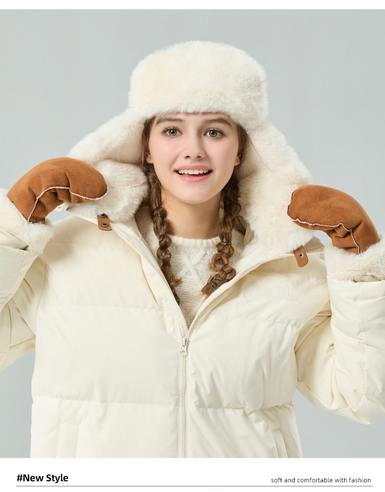 Women's Hats Autumn And Winter Suede Lei Feng Hat Plush Thickened Earmuffs Warm Ski Hat Rabbit Fur Gloves Outdoor Cold Proof Suit_voghion.com