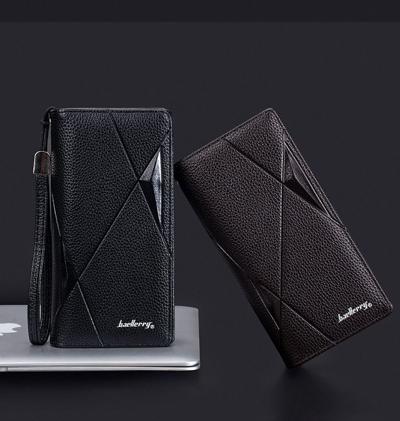 New Men's Wallet Long baellerry Business Casual Litchi Pattern Zipper Clutch Multi-Card Wallet_voghion.com