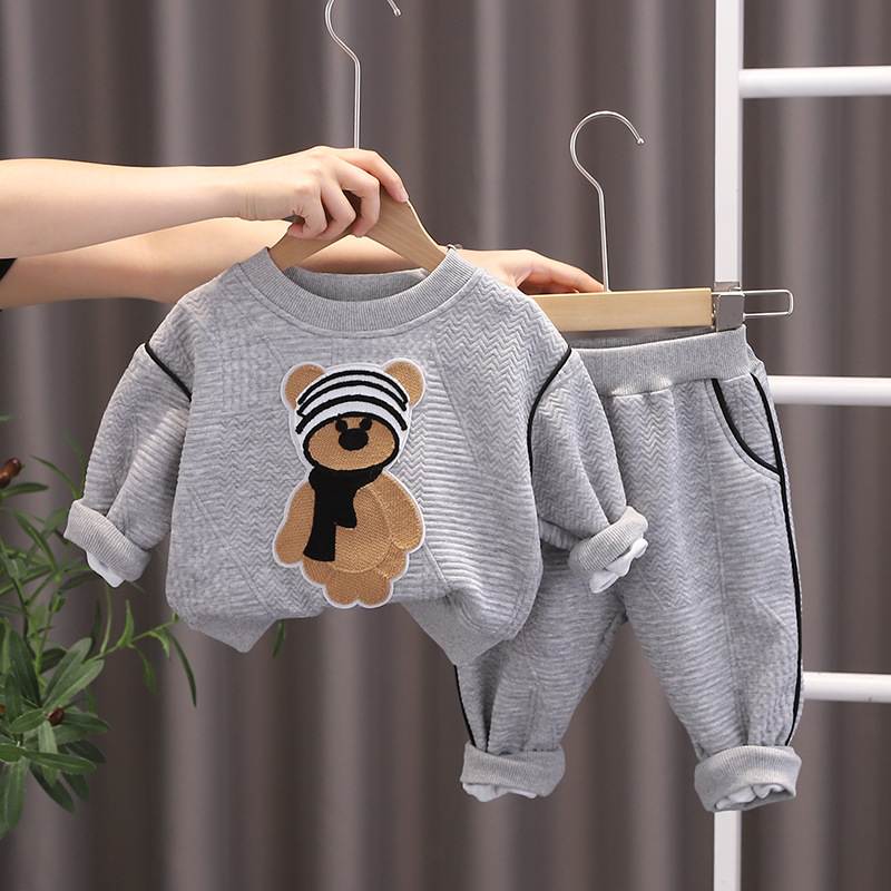 Kinder kleidung set, männer schals, bär textur pullover, solide farbe sport hosen, frühling und herbst mädchen neue_voghion.com