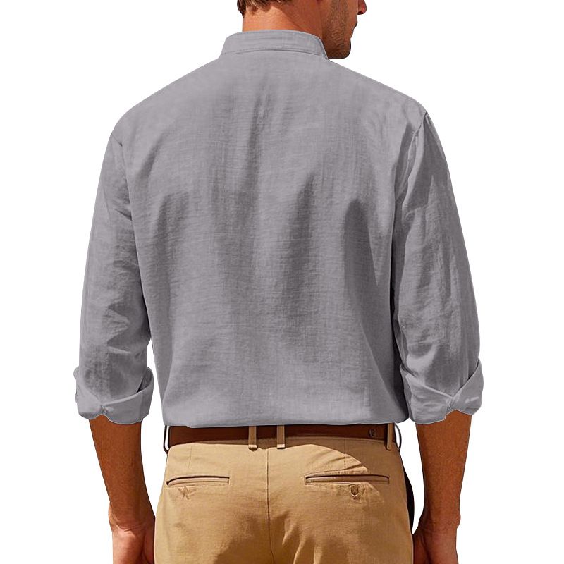 Camicia da uomo in stile cinese, nuova, primavera e autunno, con bottoni in lino, manica lunga, tasca e colletto rialzato_voghion.com