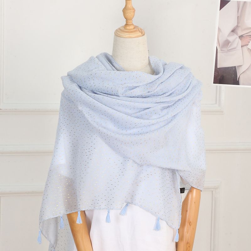 Gold Stamping Polka Dot Cotton Linen Feel Tassel Scarf Spring Summer Fashion Thin Women Versatile Decorative Ethnic_voghion.com