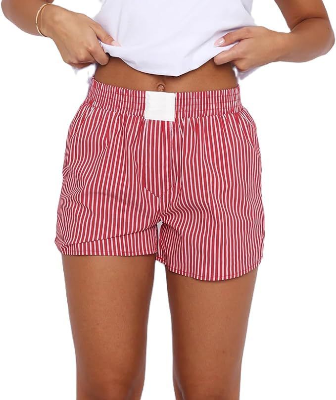 2025 Women's Spring Summer Lazy Style Striped Patchwork Home Lounge Shorts_voghion.com