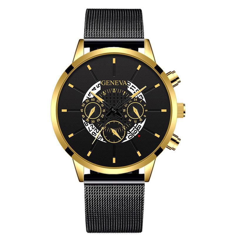 GENEVA Herren-Quarzuhr mit Mesh-Armband, drei Zifferblättern, Kalender, Business-Trend_voghion.com