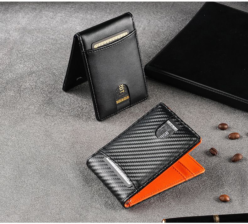Herren-Geldbörse mit Kartenetui, komplett aus Mikrofaser-Leder, RFID-Schutz, Diebstahlschutz, neue Herren-Geldbörse aus Kohlefaser mit schlichter Textur, Dollar-Geldbörse_voghion.com