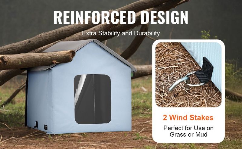 VEVOR Heated Cat House Foldable Kitty Shelter With Heated Pad Blue Small_voghion.com