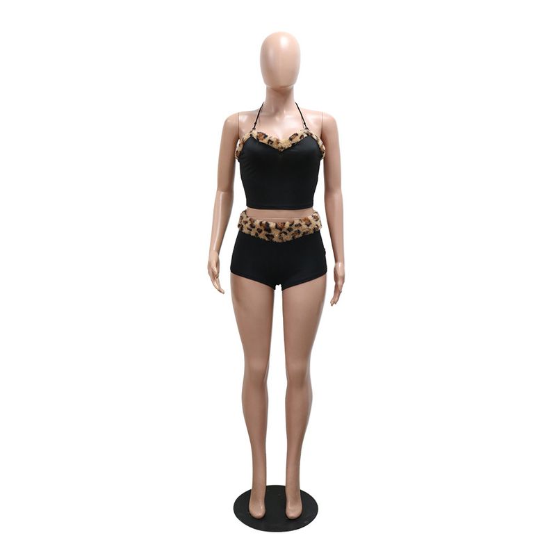 Leopard Print Two-Piece Set Women's Sexy Tie-Front Crop Top & Mini Skirt_voghion.com