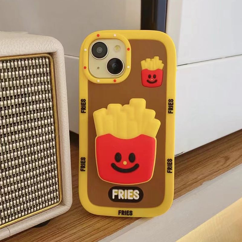 Zabaven 3D silikonski nosilec za krompirček in burger za par telefonov za iPhone 15 Pro Max 14 13 11 12 z držalom in stojalom_voghion.com