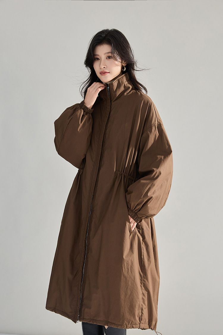 Nuovo piumino lungo da donna, stile trench White Goose, versione autunno-inverno, ultra ampio, con coulisse in vita_voghion.com