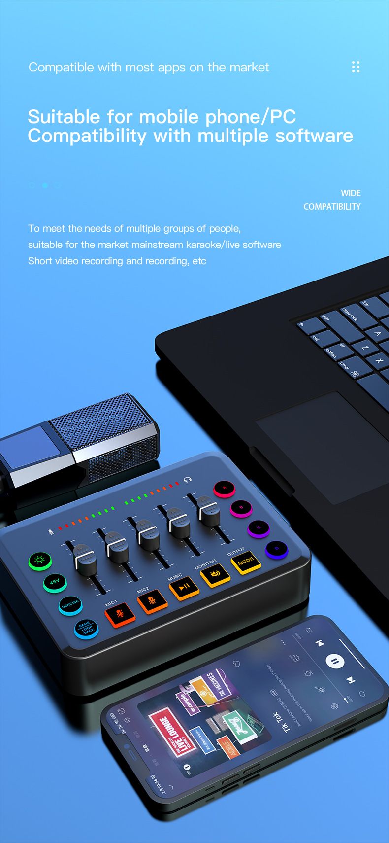 Zvočna kartica za snemanje angleškega petja F9, vse platforme, dinamični kondenzatorski mikrofon, 48V mikrofon_voghion.com