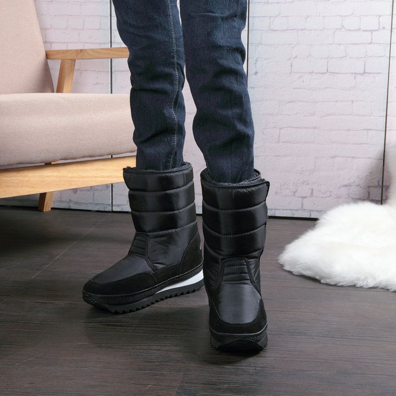 Neun Farben Schneeflocke Schnee Baumwolle Herrenstiefel Schwarz Flache, wadenlange, wasserabweisende, verdickte Winterschuhe_voghion.com
