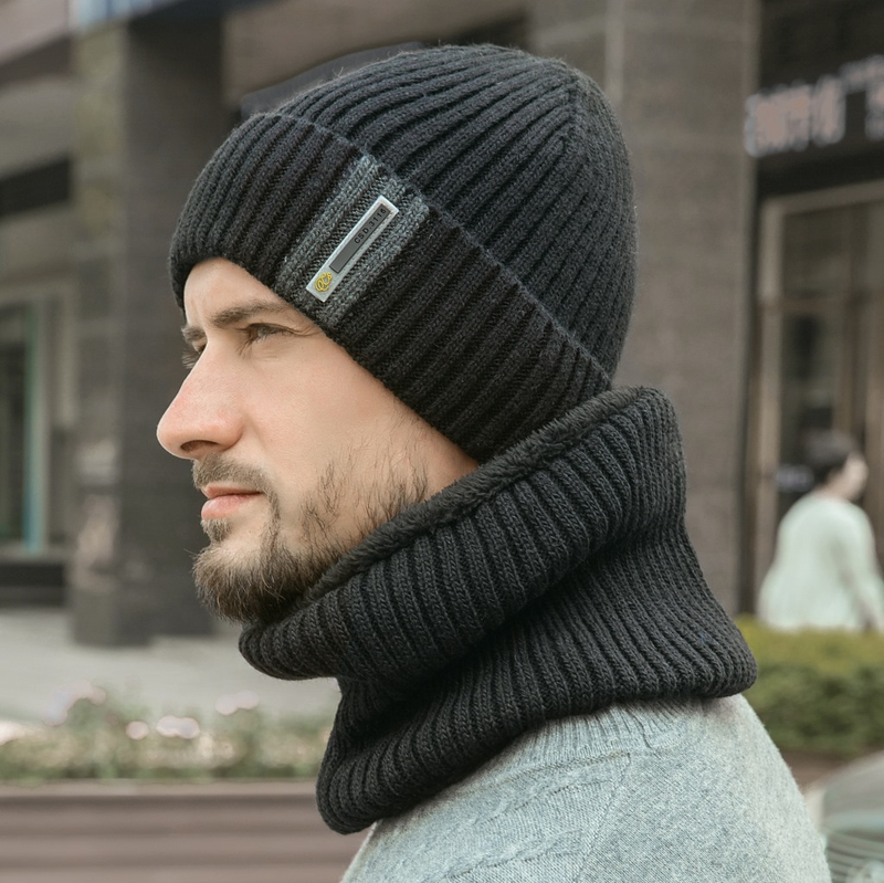 Europa y los Estados Unidos tendencia sombrero de invierno para hombres sombrero con mangas traje de babero más sombrero de lana engrosada otoño e invierno sombrero de punto para hombres_voghion.com