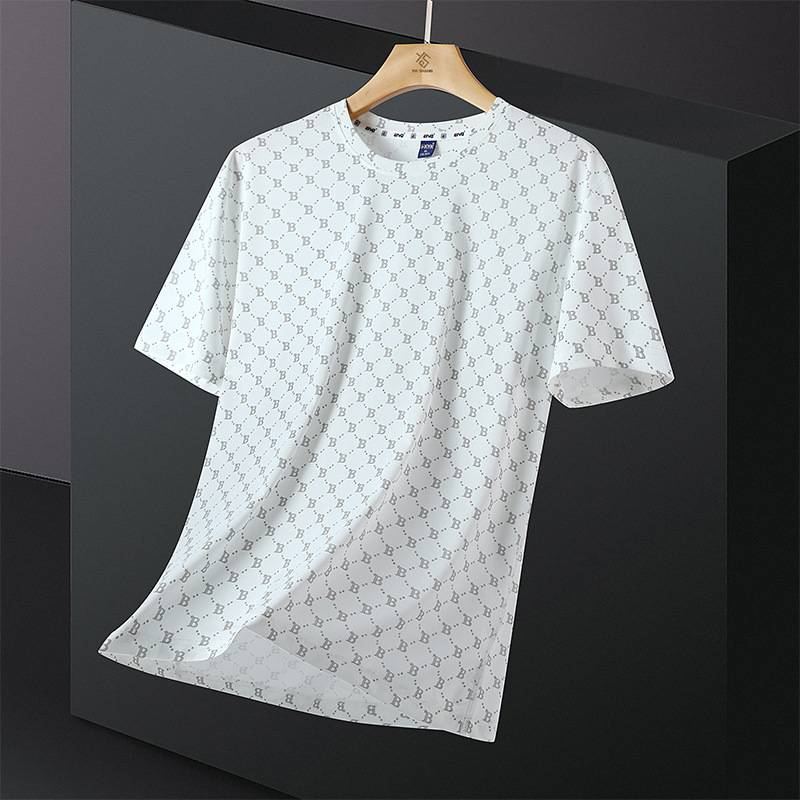 Herren Ice Silk Plus Size Kurzarm-T-Shirt Rundhals-Kleidung Trend Ice Sense Print Kurzarm-atmungsaktives Oberteil_voghion.com