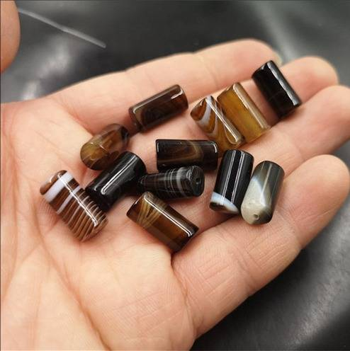 jewelry accessories wrapped with silk agate bucket beads, loose beads, deep coffee agate long beads, tube beads_voghion.com