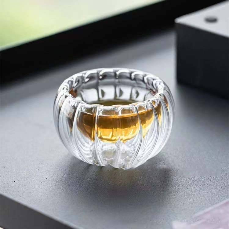Easter‘s Day Teaware Double Layer Petal Glass Tea Cup High Temperature Resistant Pumpkin Insulation Handmade Household Tea Cup Tea Set Reception_voghion.com