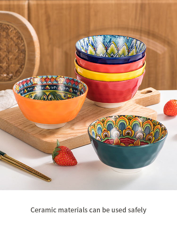Bohemian Ceramic Dinnerware Set - 16-Piece Retro Style Bowls Plates & Soup Dishes For Kitchen & Dining (Dishwasher Safe)_voghion.com