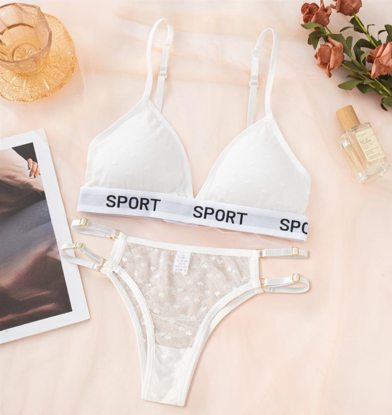 Women's Clothing Sexy Lace Letter Triangle Cup Underwear Without Steel Ring Fashionable Gathered Suit Heart Shaped Breathable Underwear_voghion.com