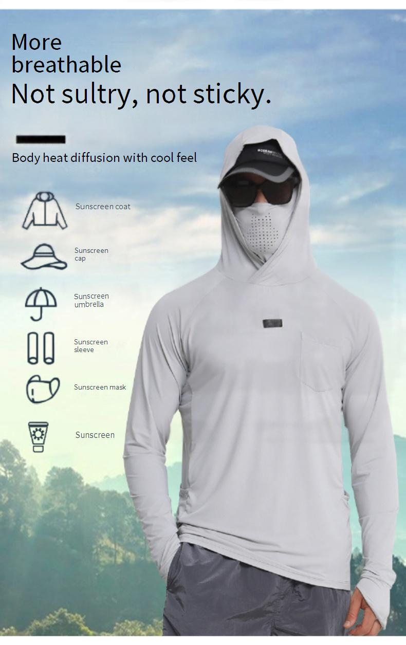 Langärmlige Sonnenschutzkleidung für Herren, Angelkleidung, schnelltrocknend, UV-beständig, verschleißfest, Sonnenschutzkleidung aus Eisseide_voghion.com