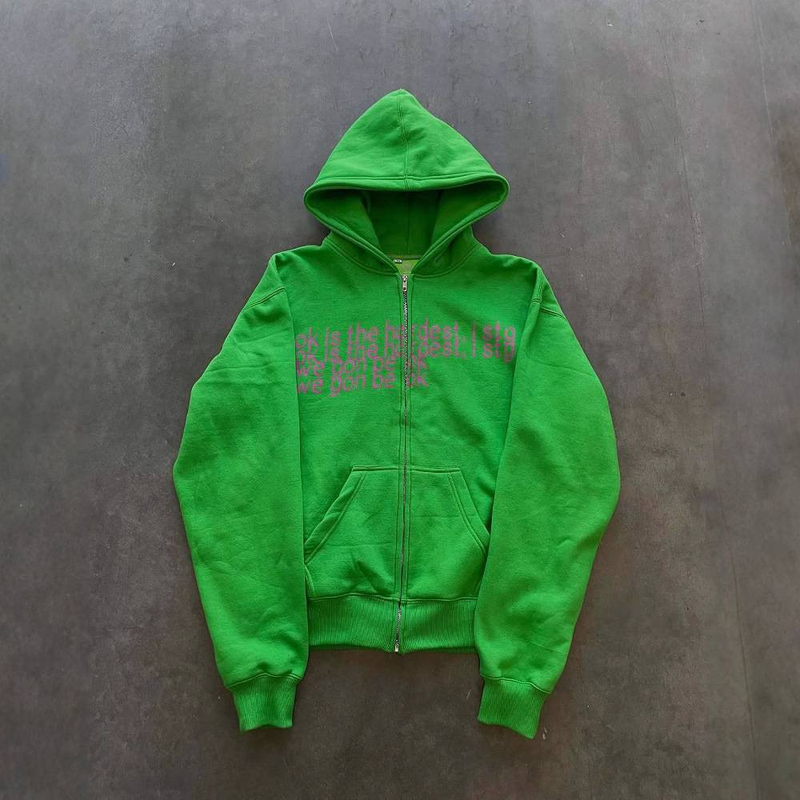 Herrenbekleidung Unisex Retro Print Zip-Up Hoodie – Klassischer Streetwear Pullover für Männer & Frauen | Lockere Passform, bequemes Fleecefutter | Schwarz, Grau_voghion.com