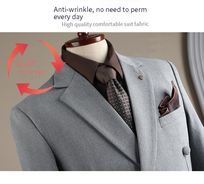 Men's Slim Fit Double Breasted Suit Set - Business Casual Blazer & Trousers For Wedding & Office (Black/Grey/Tan, Sizes 48-58)_voghion.com