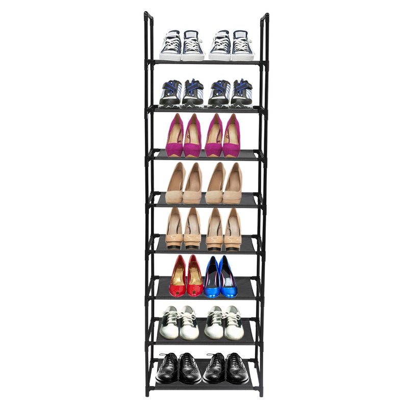Étagère à chaussures à 8 niveaux avec cadre en acier inoxydable pouvant contenir 16 à 20 paires de chaussures_voghion.com