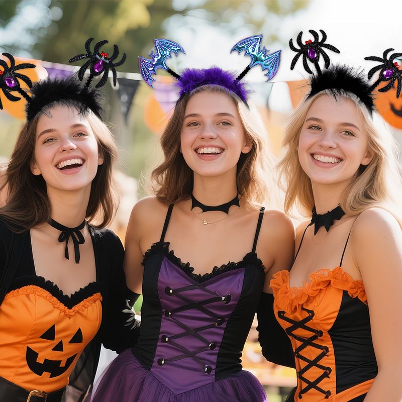 Halloween-Haarspangen mit Spinne und Fledermaus für Kinder – Haarschmuck mit Federn für Kostümpartys, gruselige Geisterfest-Dekorationen, Fledermaus-Stirnband_voghion.com