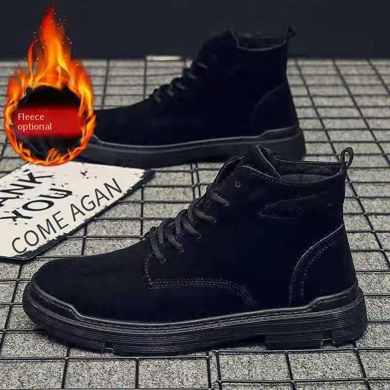 Men's Casual Work Boots - Round Toe Canvas High-Top Lace-Up Shoes With Rubber Sole For Autumn & Winter (Black/Brown, Single & Lined Options)_voghion.com