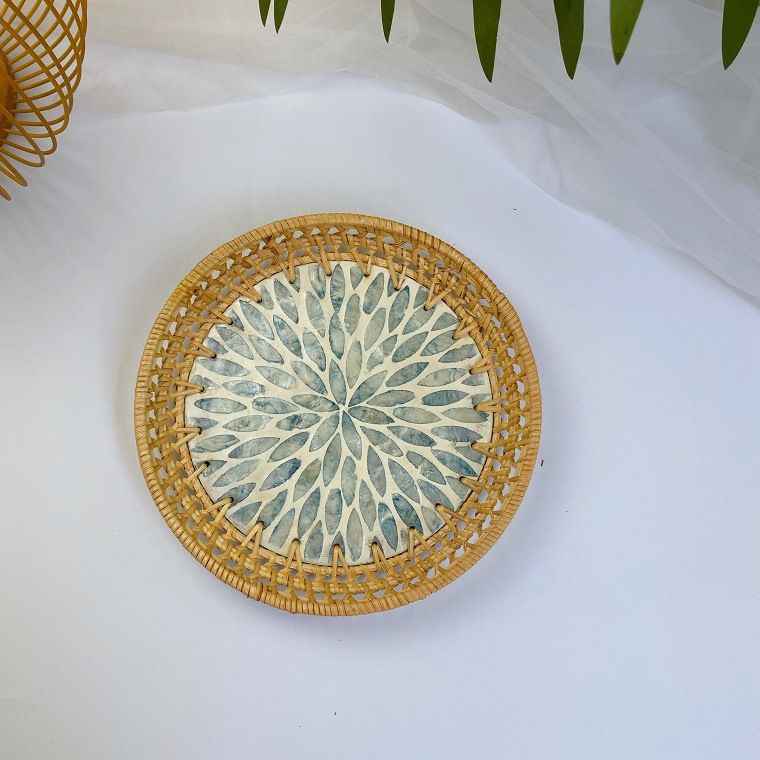 Creative Wicker Woven Colorful Shell Fruit Plate, Decorative Ornaments, Jewelry Storage Tray, Tea Storage Tray, Storage Basket_voghion.com