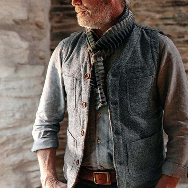 Gilet homme coupe ajustée col V, idéal pour les tenues professionnelles décontractées et habillées, mélange acrylique léger, gris, tailles M à XXL_voghion.com