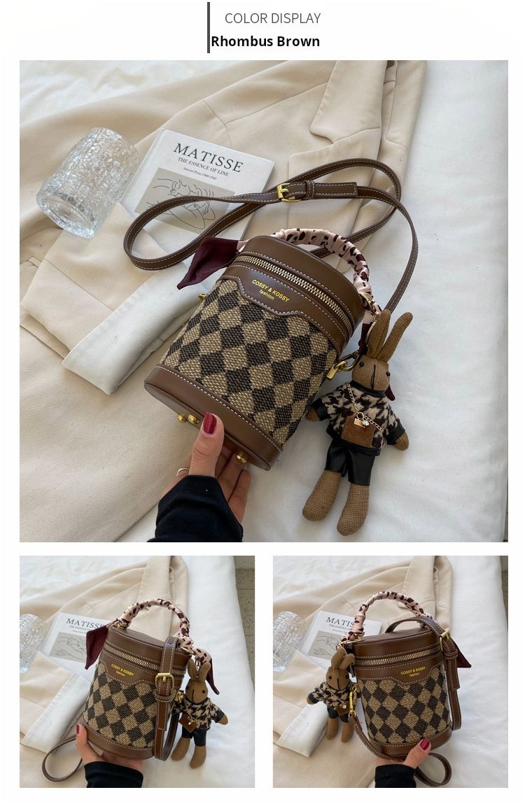 CEEKAY Mini Women's New Fashion Crossbody High Quality Chessboard Checkered Cylinder Bucket Bag_voghion.com