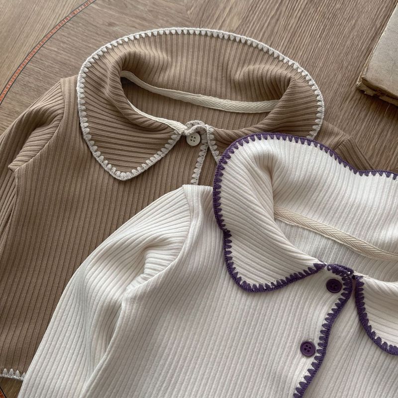 INS Spring Autumn Baby Shell Knitted Split Set for Girls Babies with contrasting color cardigan and flared pants_voghion.com