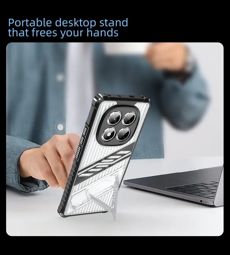 Transparent PC+TPU Kickstand Phone Back Case For Note 14/13 Pro Plus 4G 5G Redmi 14C 13C POCO X7 X7 Pro Armor Holder Soft Cover_voghion.com