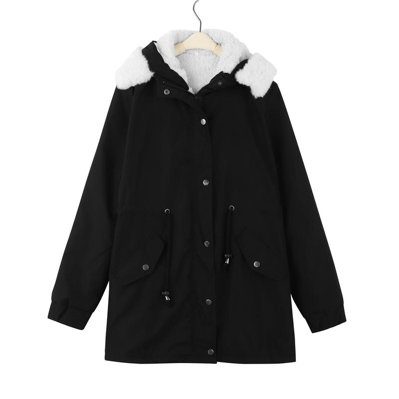 Damenbekleidung Beliebter Parka-Mantel, modischer lässiger Baumwollmantel, mittellanger Kapuzenmantel, Damen-Baumwollmantel aus Lammwolle_voghion.com