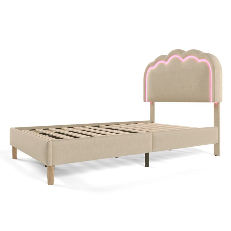 Polsterbett Mit LED, Verstellbarem Kopfteil & Lattenrost In Beige, Leinenoptik Für Schlaf- Und Gästezimmer 90x200 Cm_voghion.com