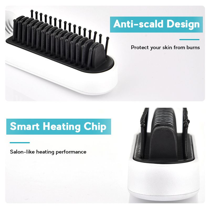 Pettine riscaldato per lo styling ricaricabile tramite USB, denti larghi senza fili per districare e lisciare, utilizzo per 30 minuti_voghion.com
